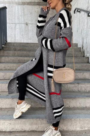 Cozy Striped Long Knitted Cardigan