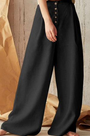 Button Front High Waist Palazzo Pants