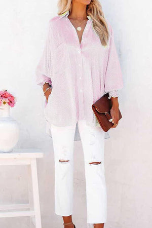 Oversized Breezy Striped Shirt Smocked Sleeves