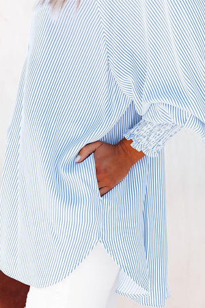 Oversized Breezy Striped Shirt Smocked Sleeves