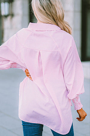 Oversized Breezy Striped Shirt Smocked Sleeves