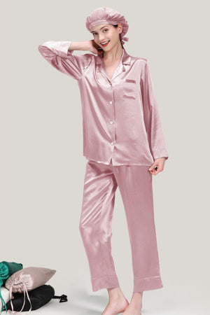 Classic Mulberry Silk Pajama Set with Sleep Cap